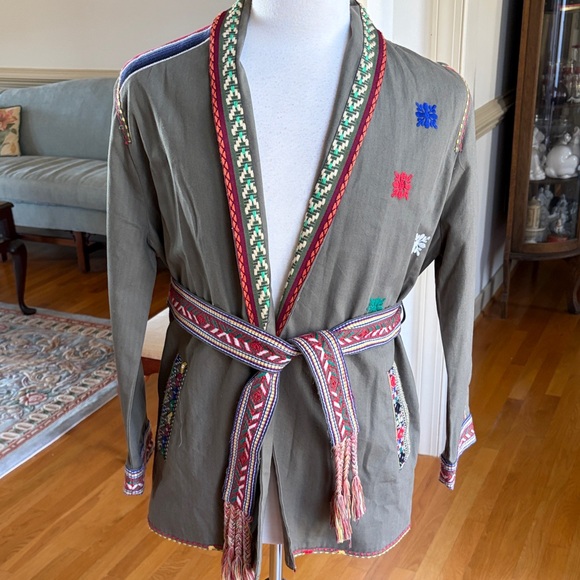 Zara Olive Green Embroidered Utility Jacket - Picture 2 of 8